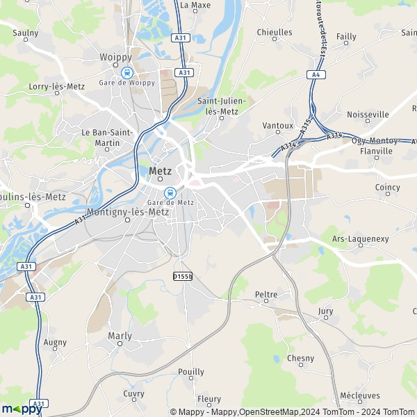 La carte pour la ville de Metz 57000-57070
